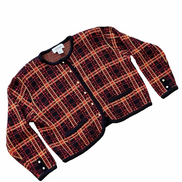 Worthington Petite Tartan Plaid Knit Cardigan Sweater Vintage 90s Cropped - Picture 2 of 6